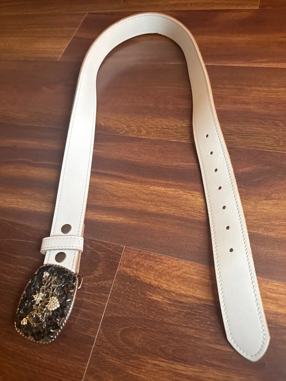 Cute White Belt with Rhinestone Princess Buckle Size 34